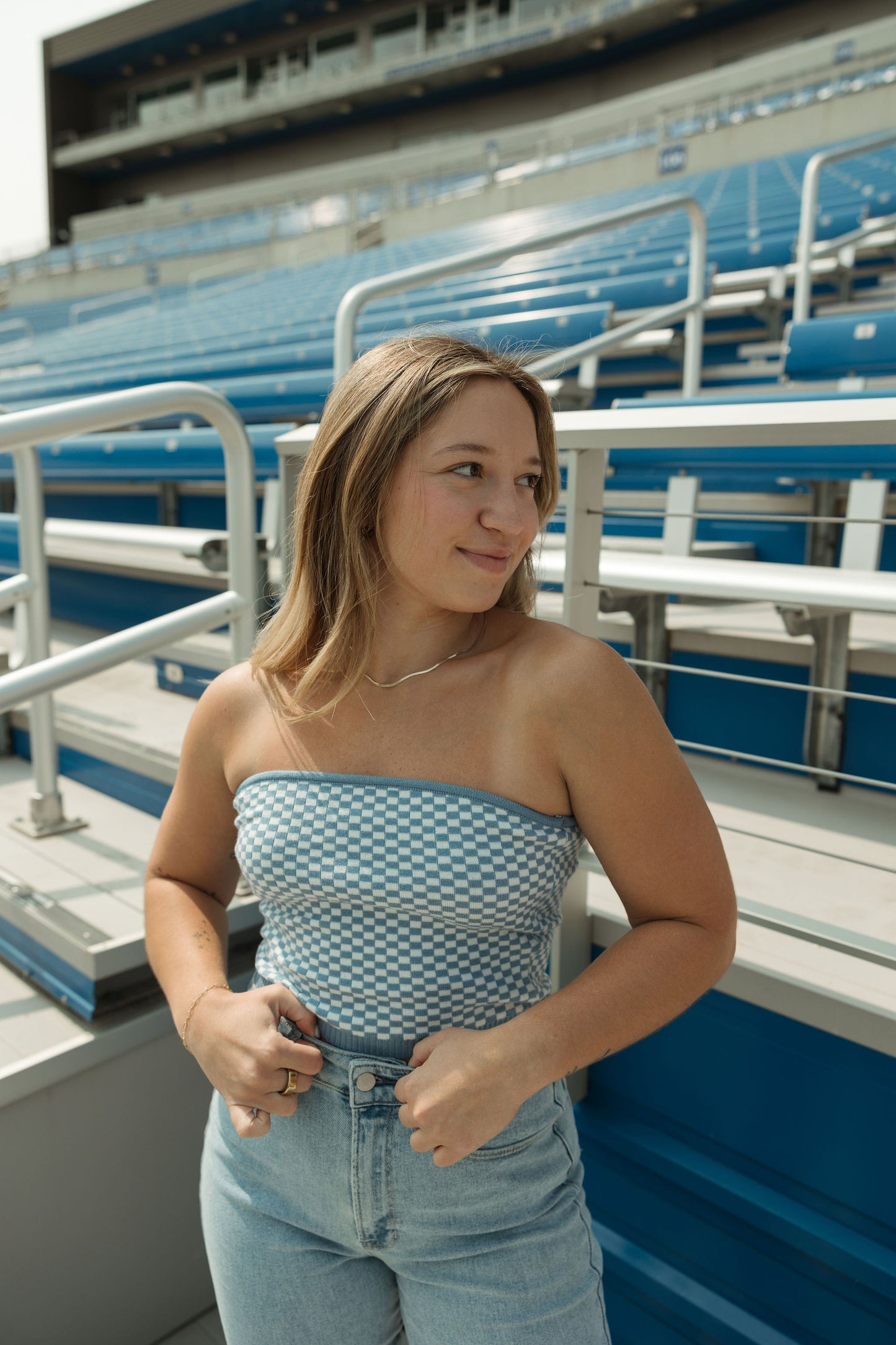 Blue Checkered Tube Top