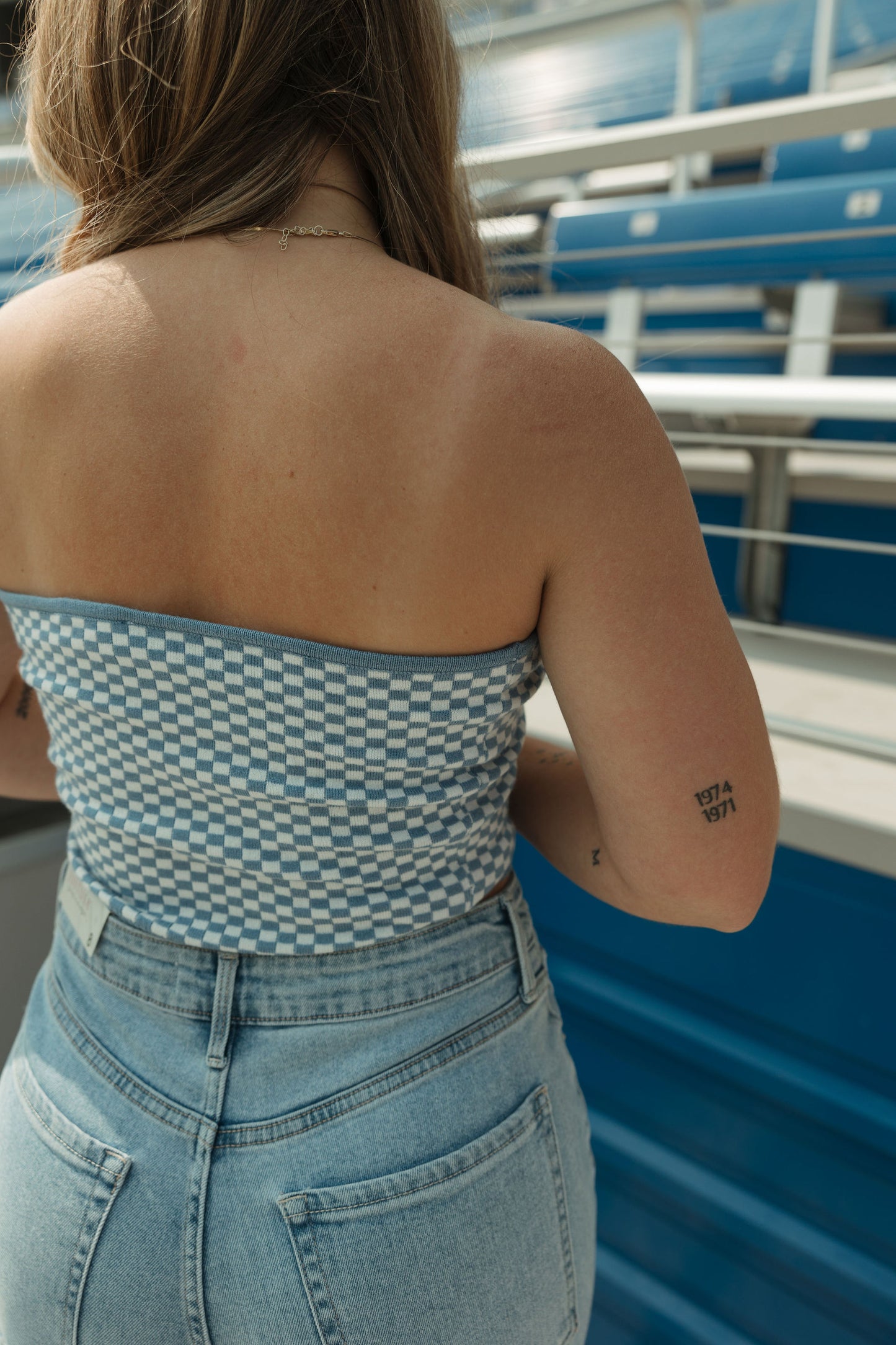 Blue Checkered Tube Top