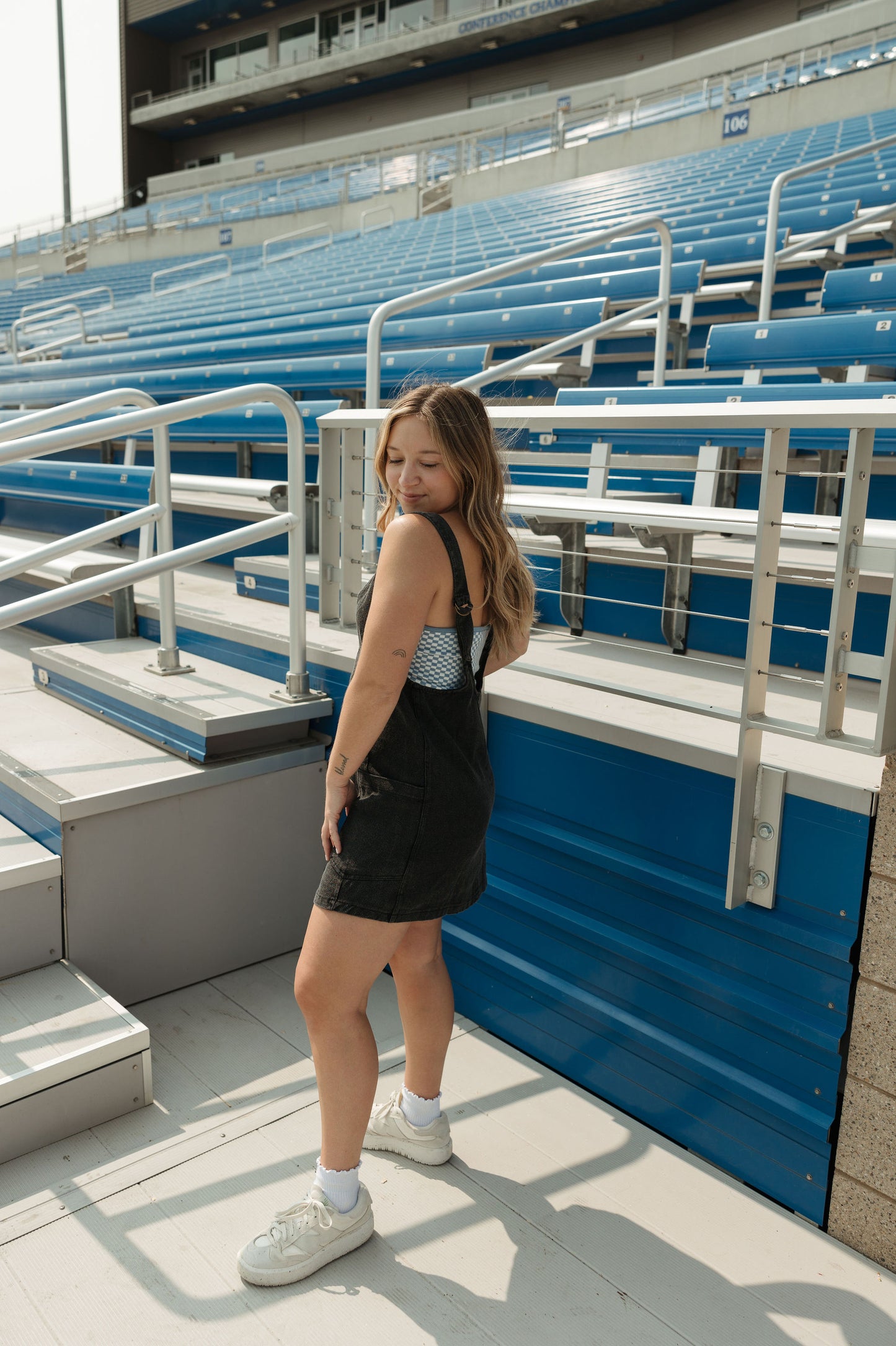 Washed Denim Overall Dress in Black