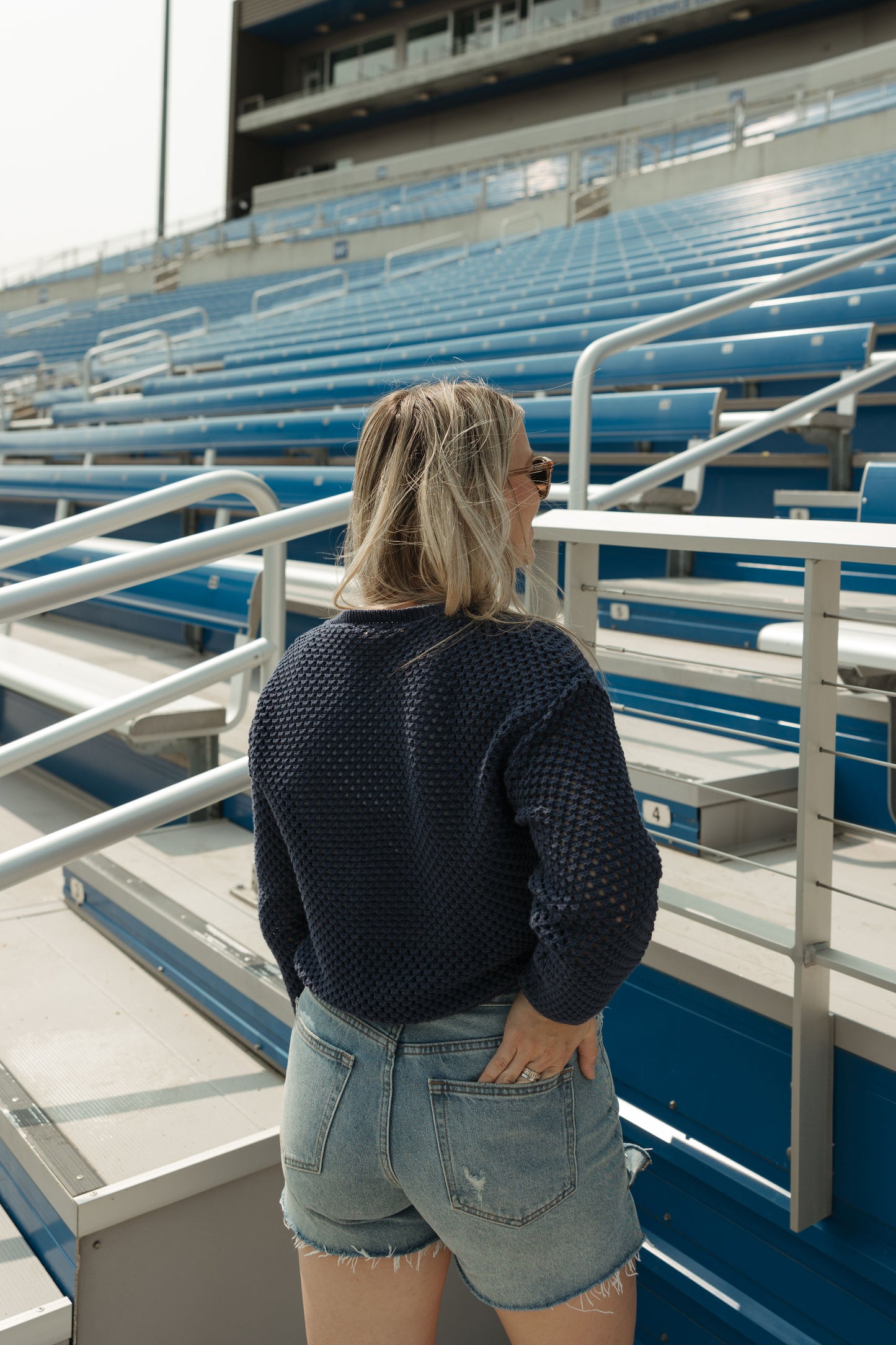 Navy Open Knit Top