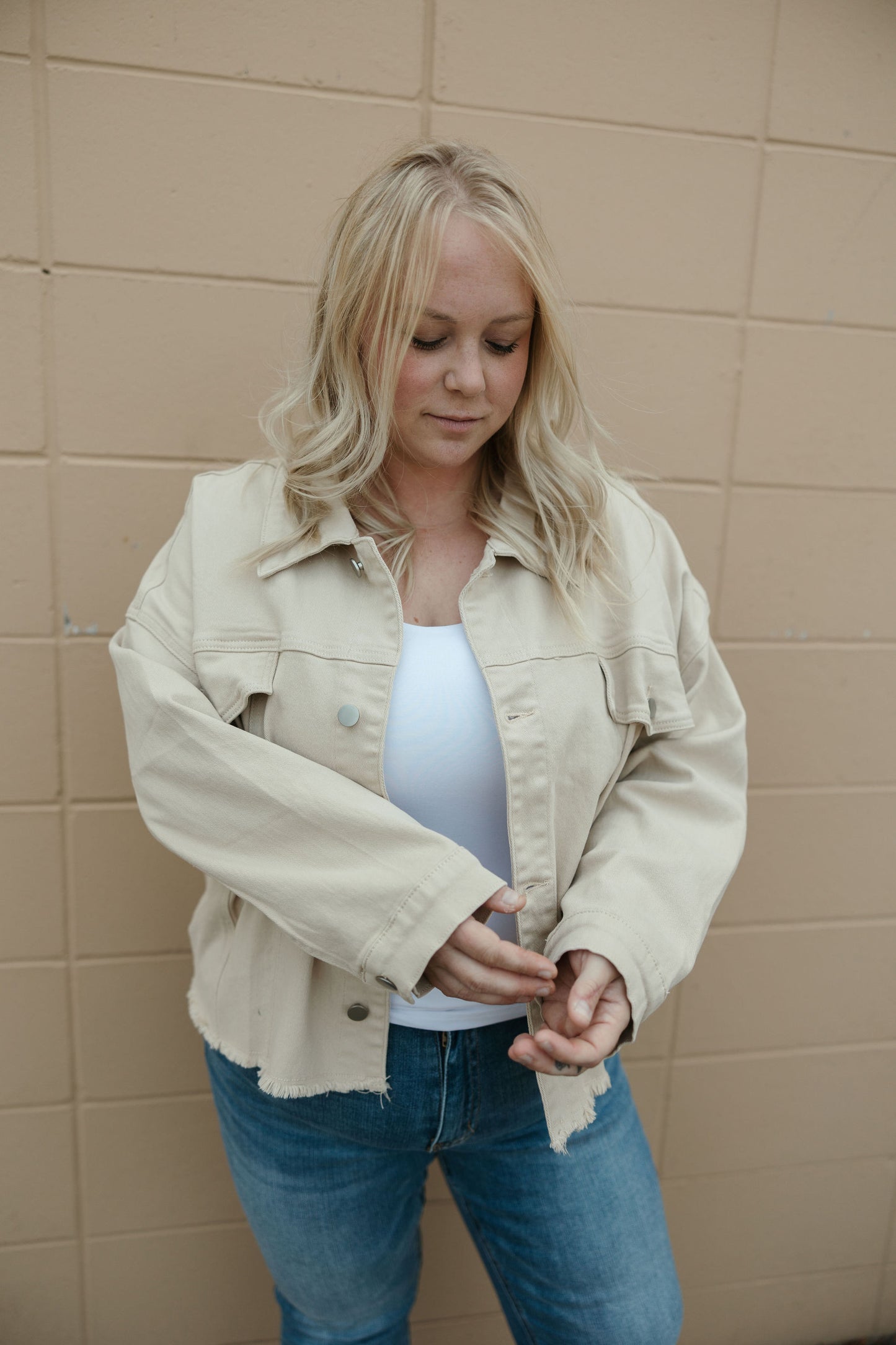 Plus Beige Denim Jacket