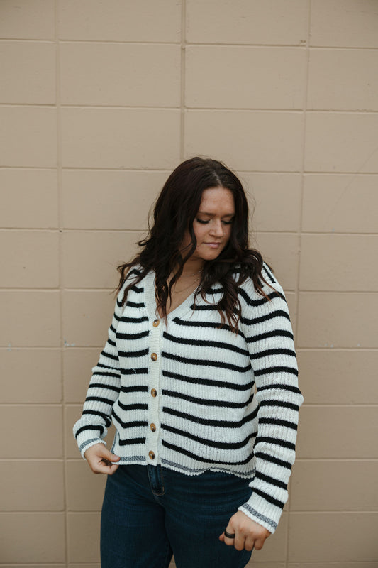 Plus Stripe Button Down Cardigan