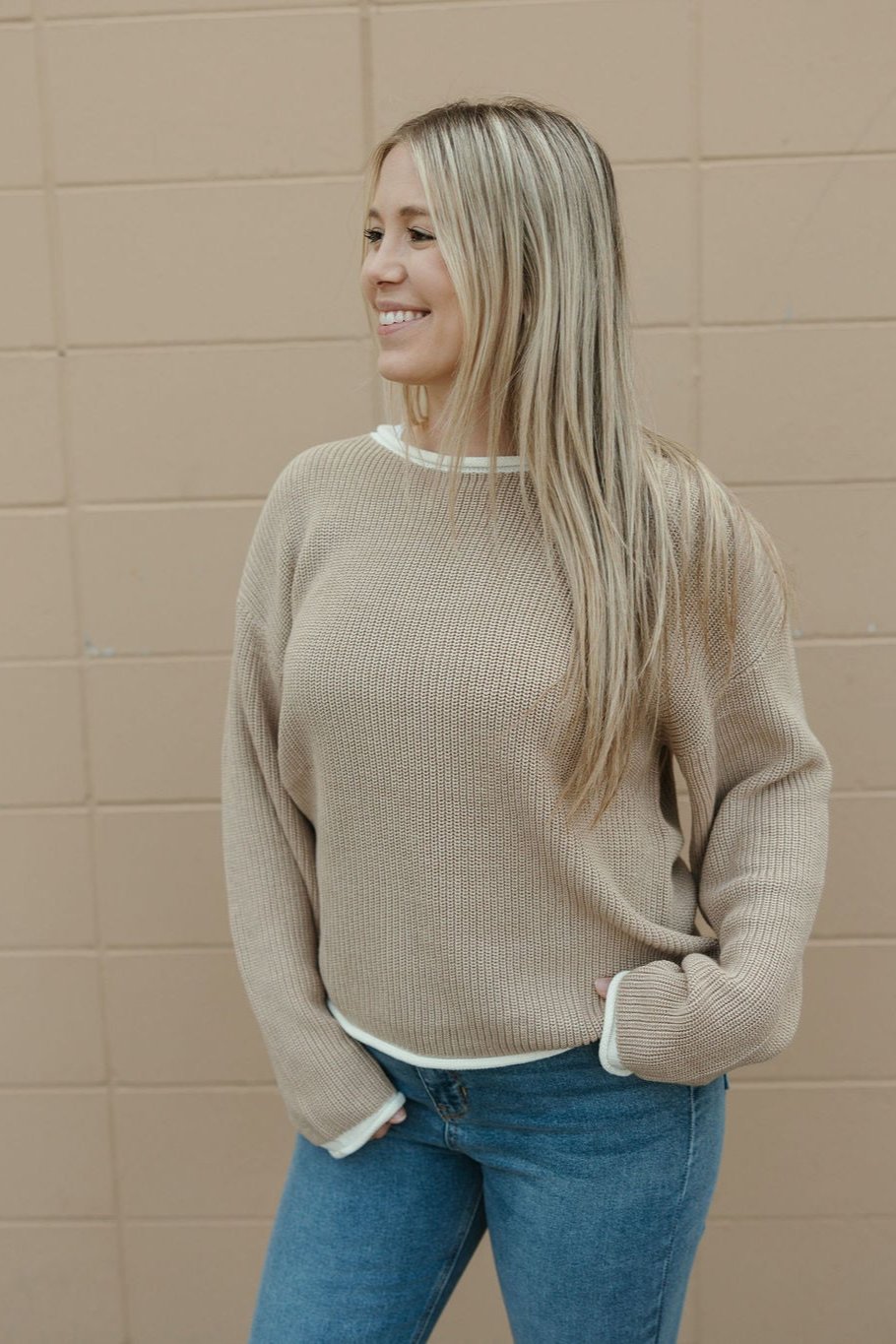 Natural Rolled Hem Sweater