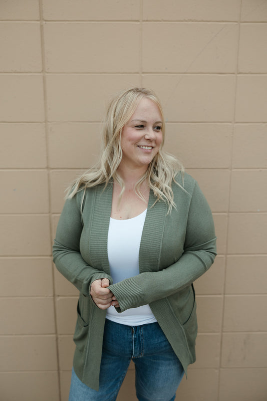 Plus Everyday Cardigan in Olive