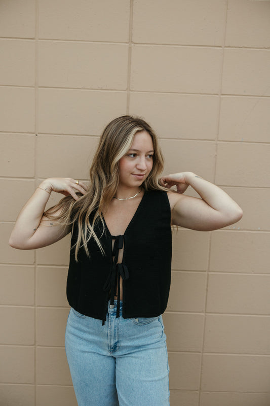 Black Tie Front Knitted Vest