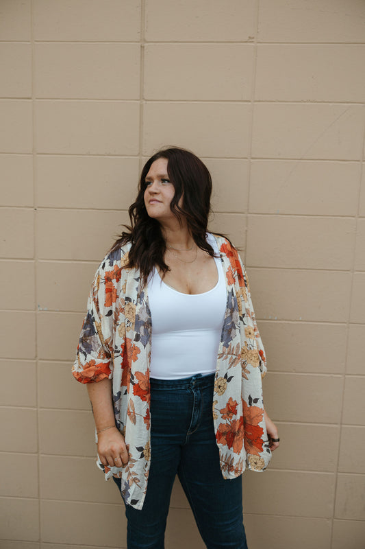 Plus Fall Floral Kimono