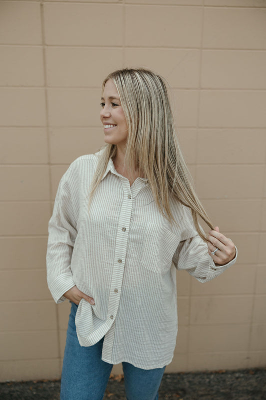 Tan Soft Stripe Button Down