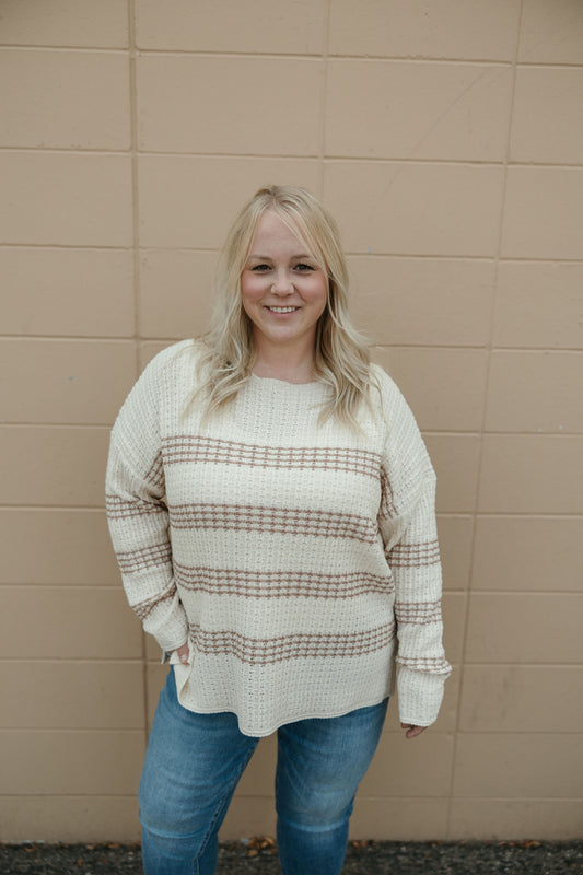 Plus Taupe Stripe Sweater