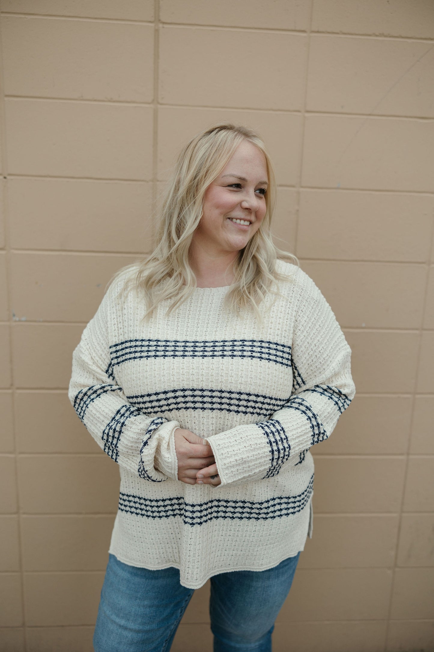 Plus Navy Stripe Sweater