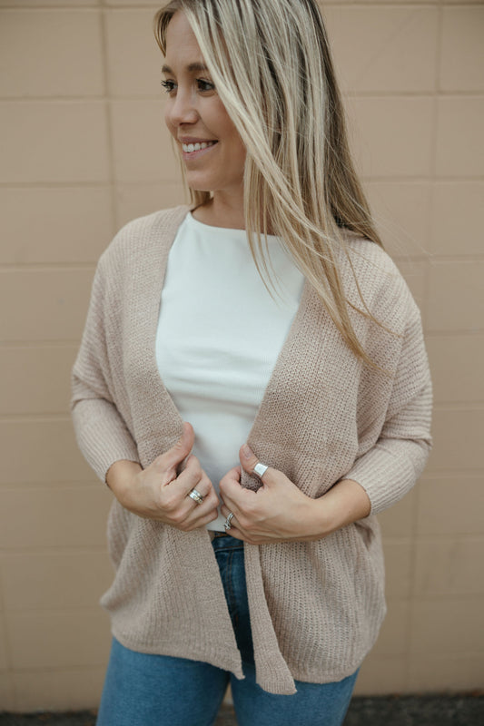 Natural Dolman Sleeve Open Front Cardigan