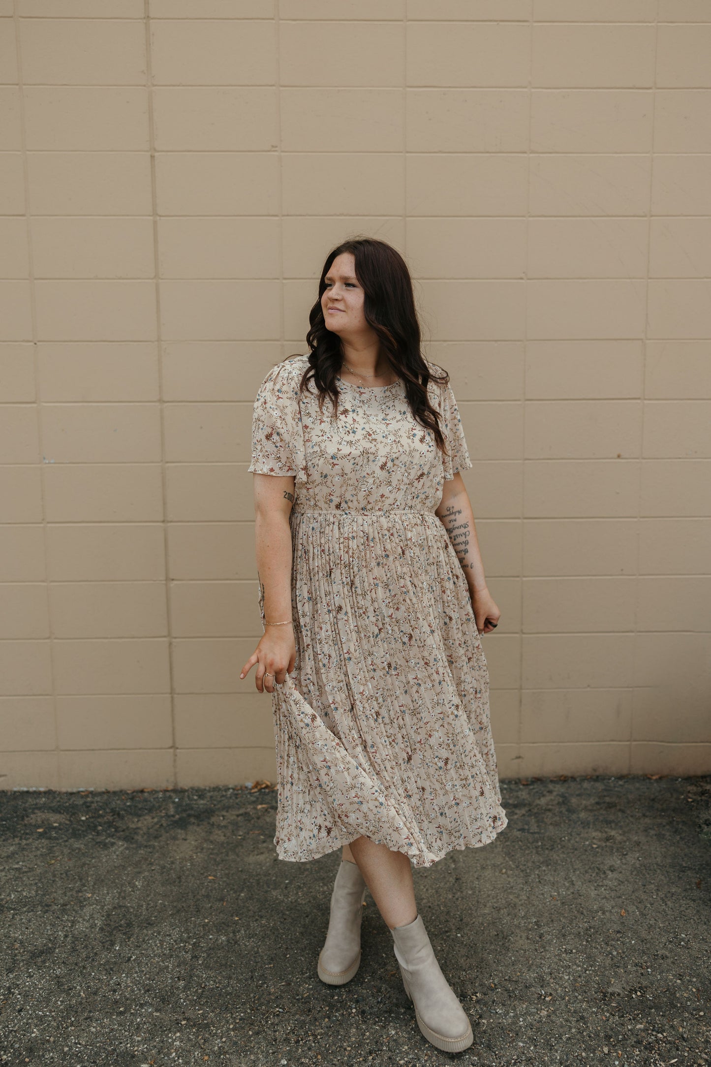 Pleated Floral Midi Dress