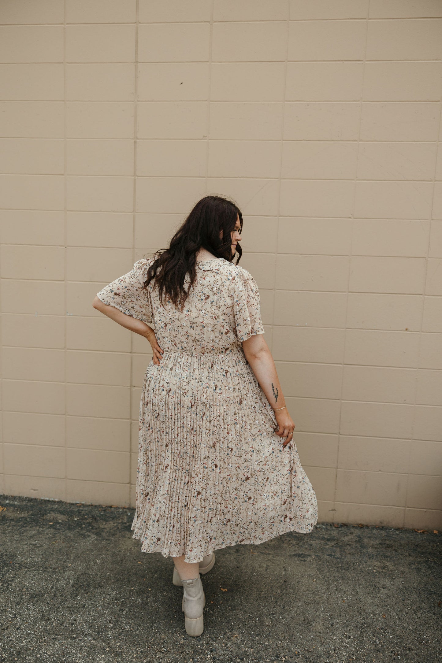 Pleated Floral Midi Dress