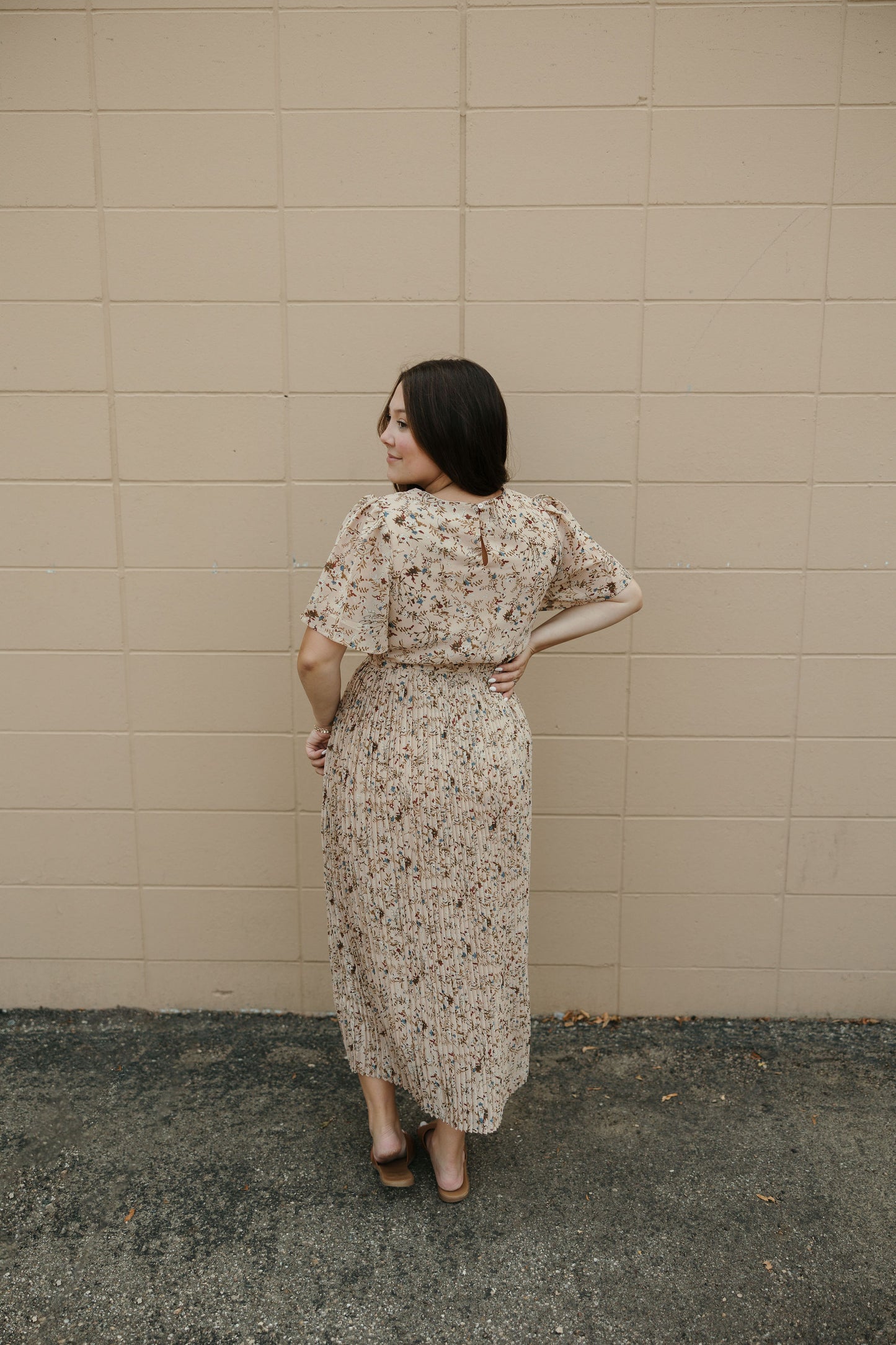 Pleated Floral Midi Dress