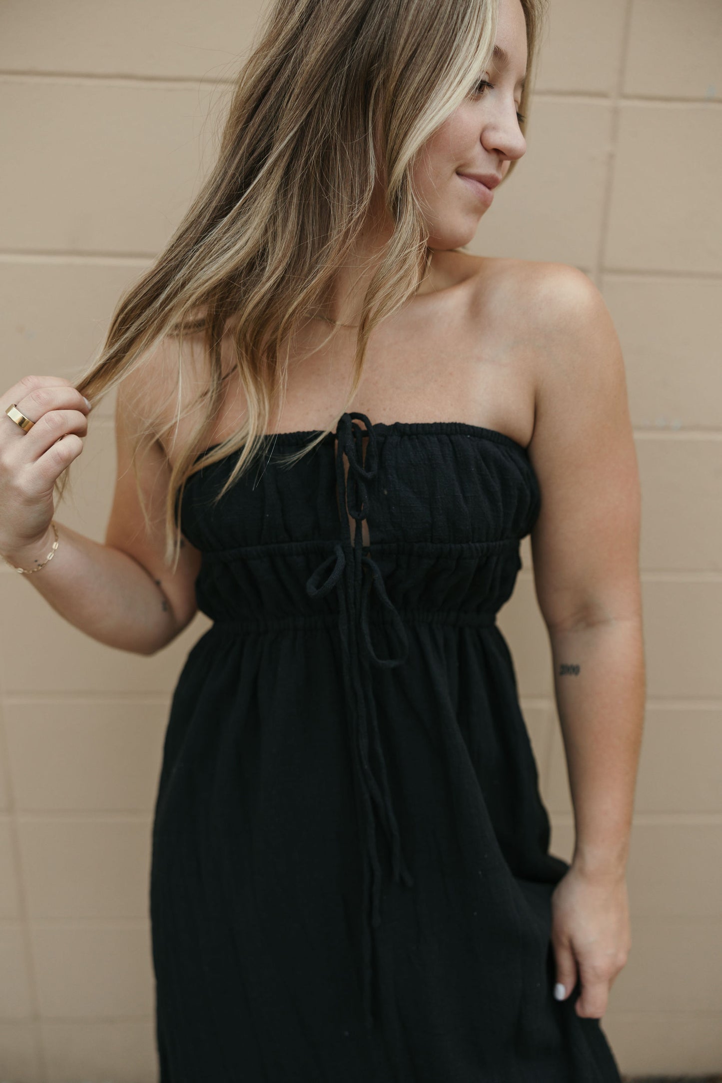 Black Back Tie Sleeveless Dress