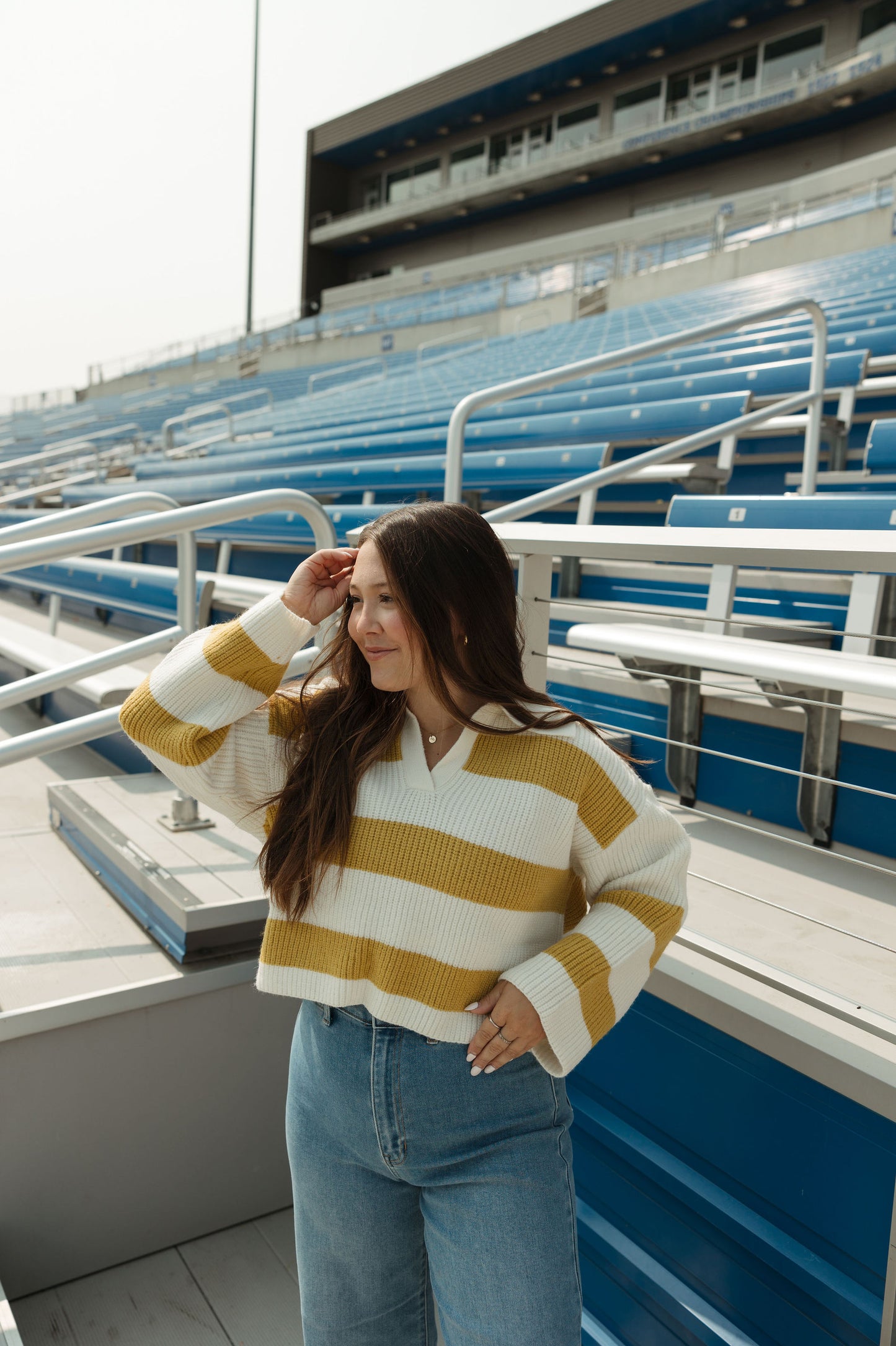 Yellow Stripe Drop Shoulder Sweater