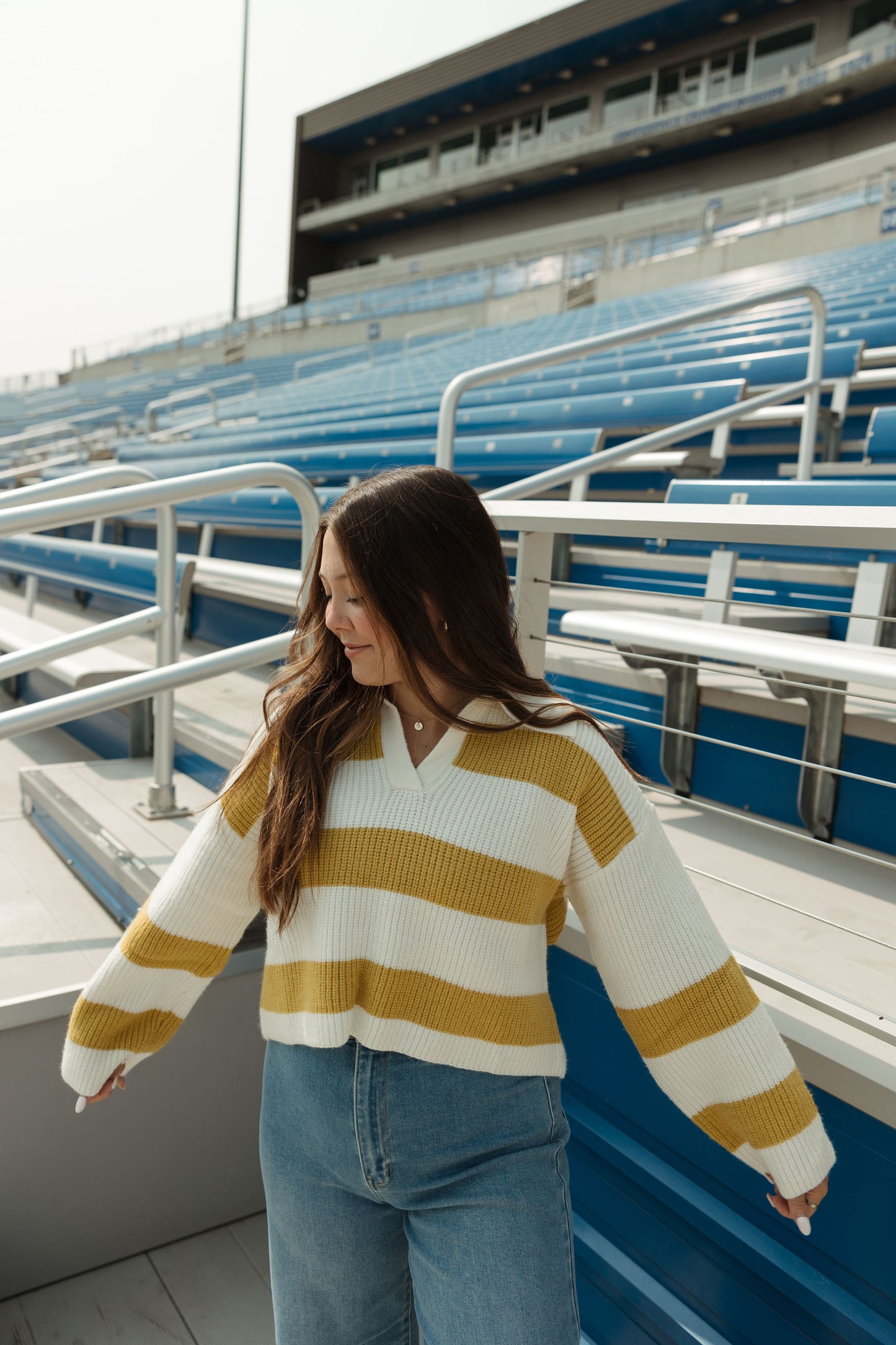 Yellow Stripe Drop Shoulder Sweater