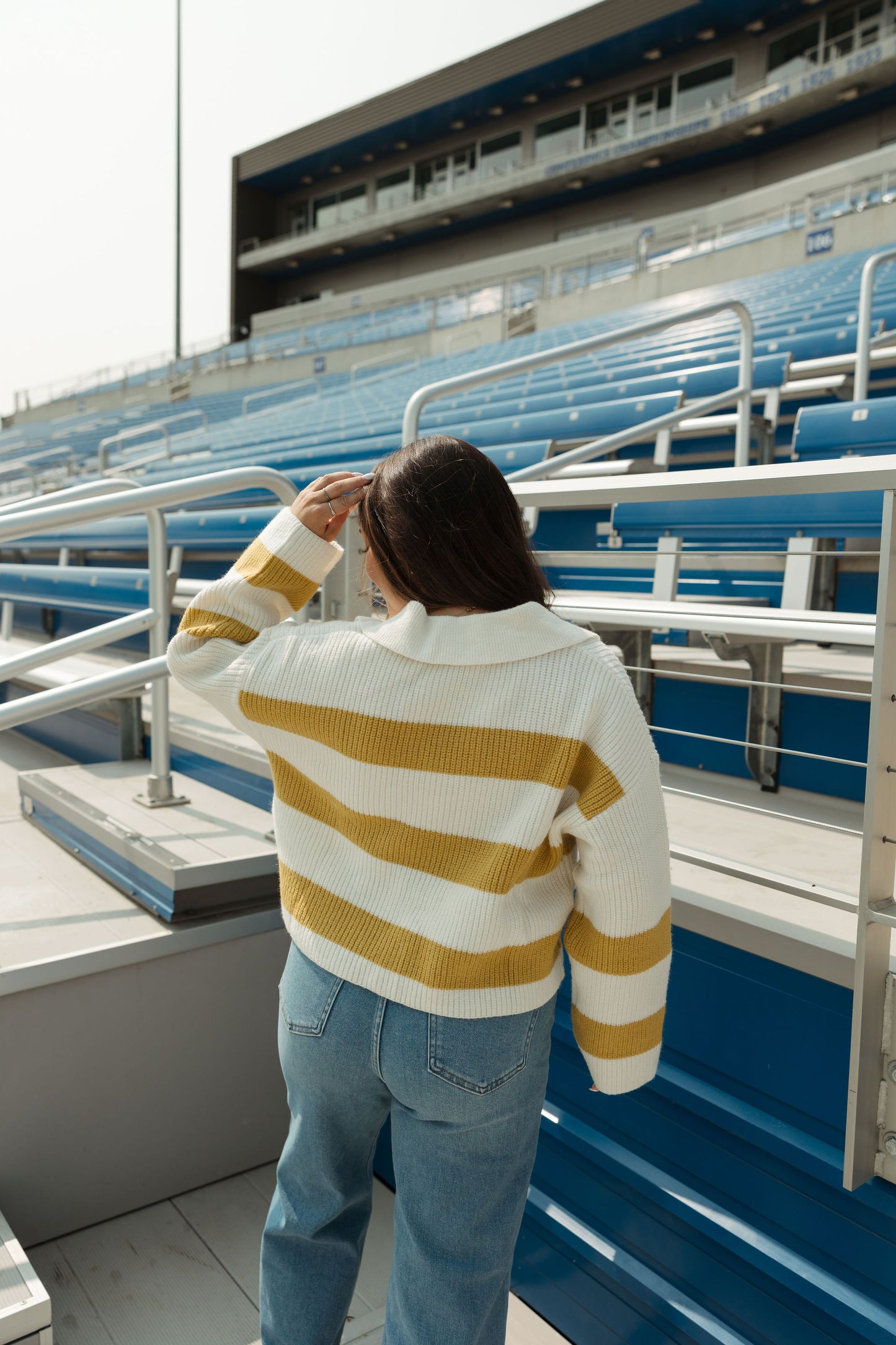 Yellow Stripe Drop Shoulder Sweater