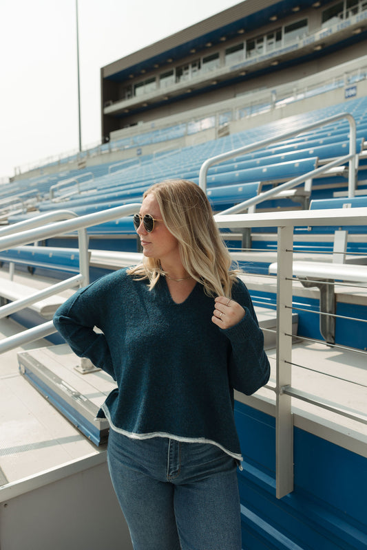 Blue Notch Neck Sweater