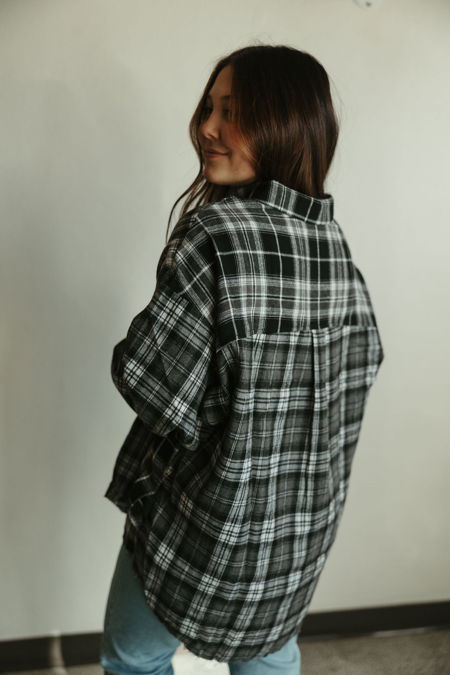 Black Raw Hem Flannel Shirt