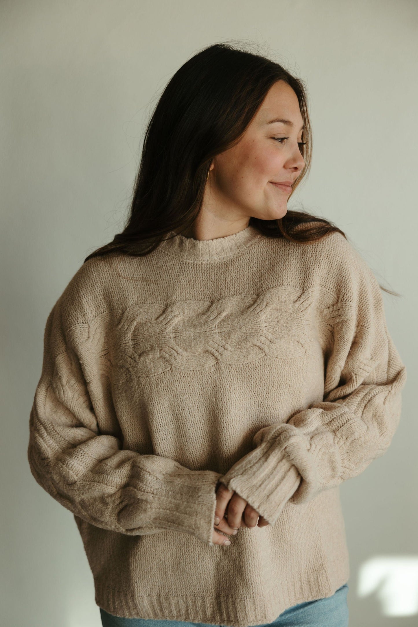 Taupe Braided Detail Sweater