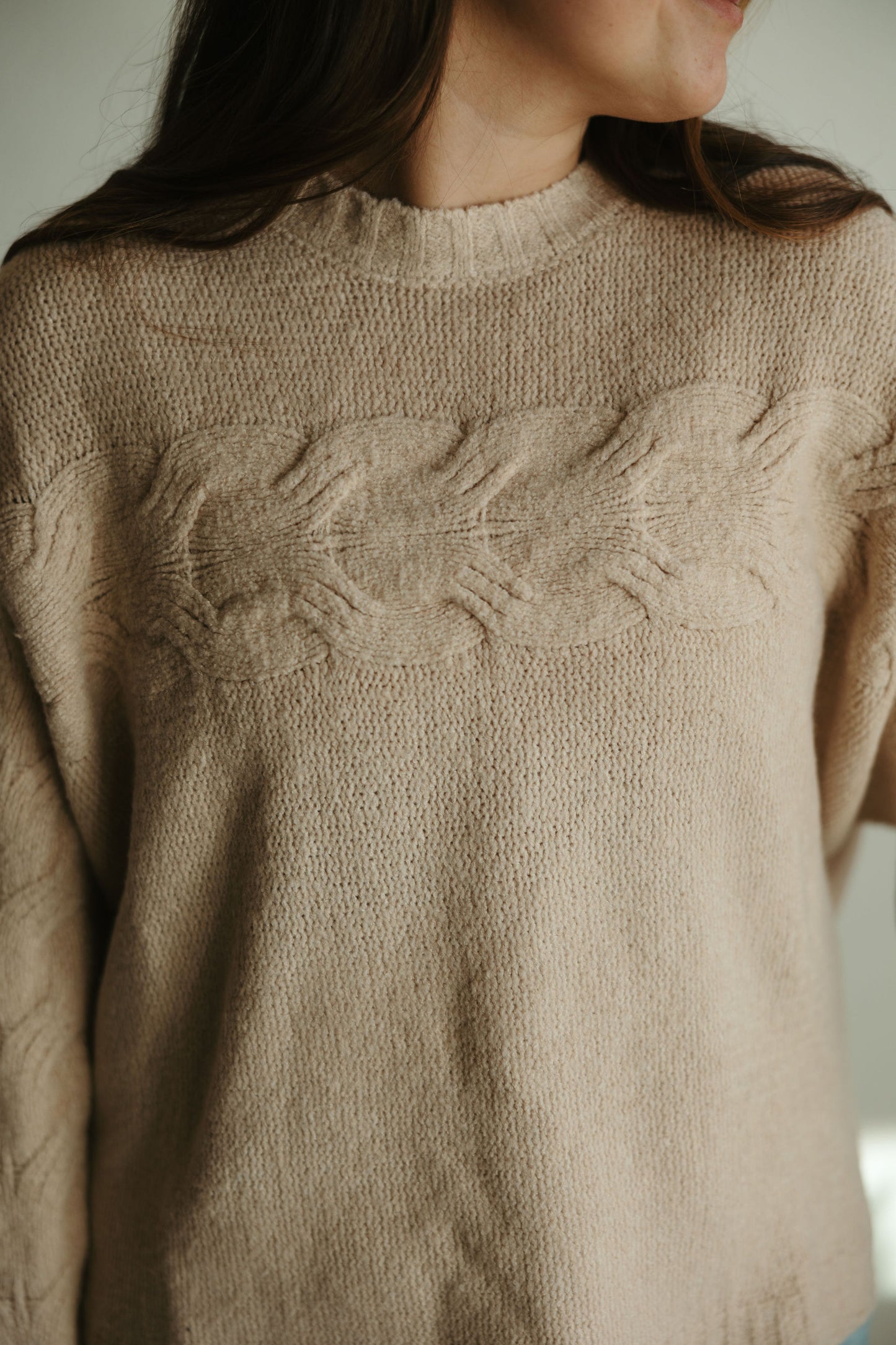 Taupe Braided Detail Sweater