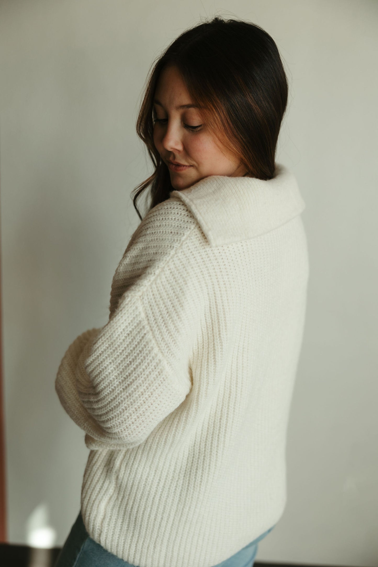 Ivory Collared Henley Sweater