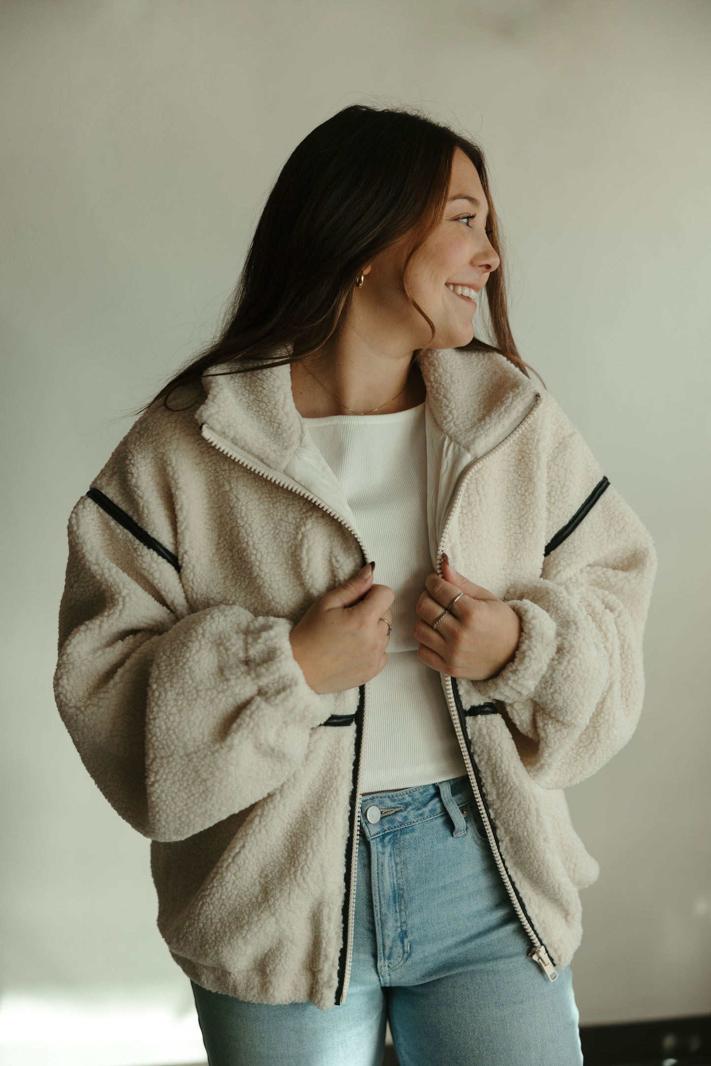 Leather Trimmed Sherpa Fleece