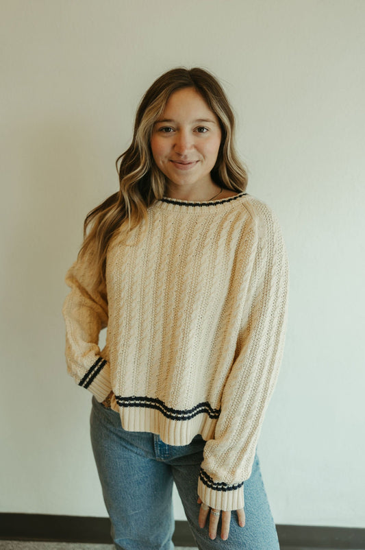 Navy Stripe Cable Sweater