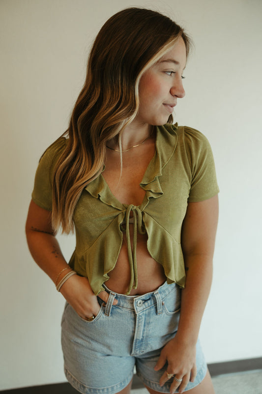 Ruffle Tie Blouse in Green