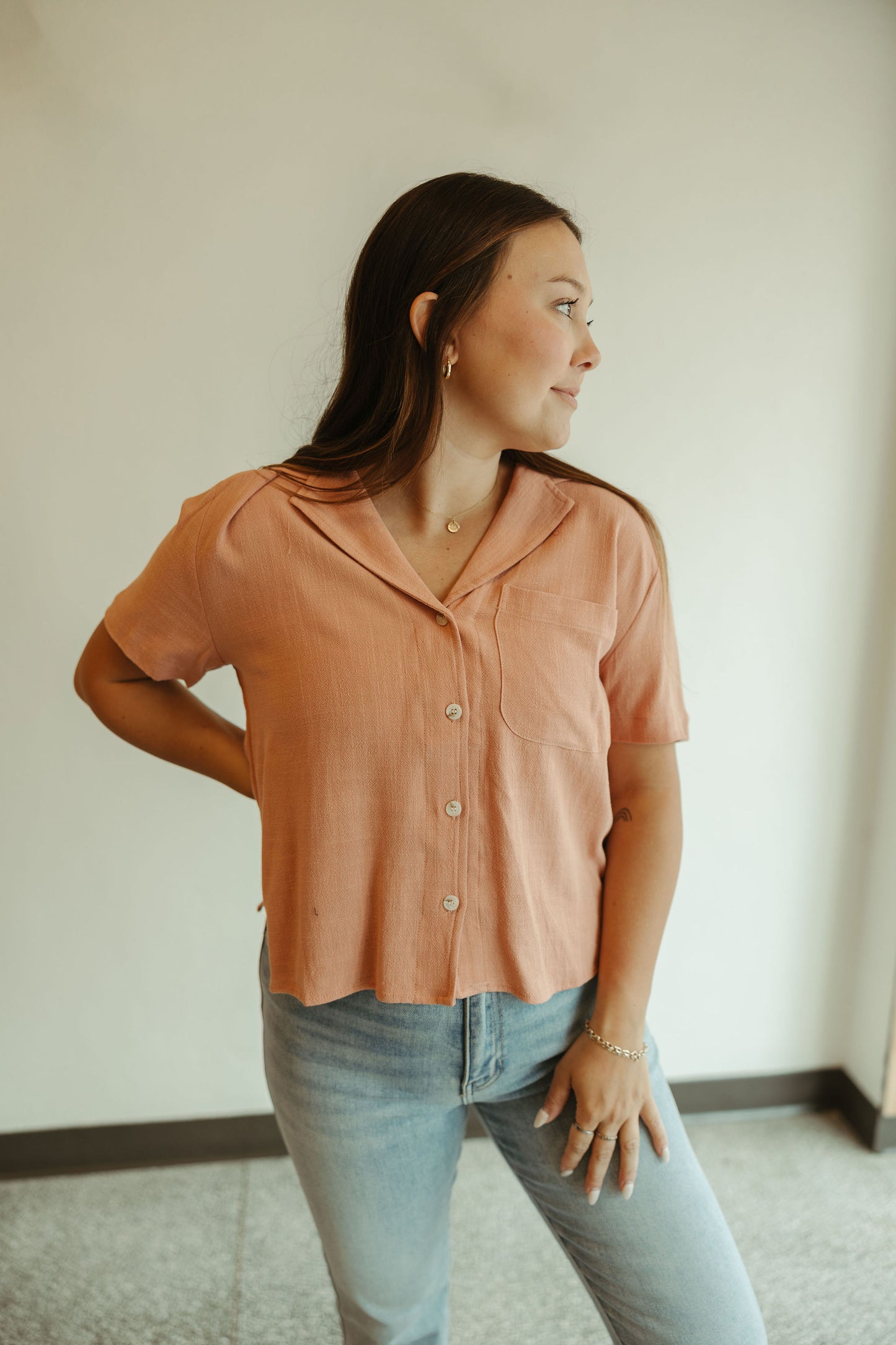 Dusty Peach Linen Button Down