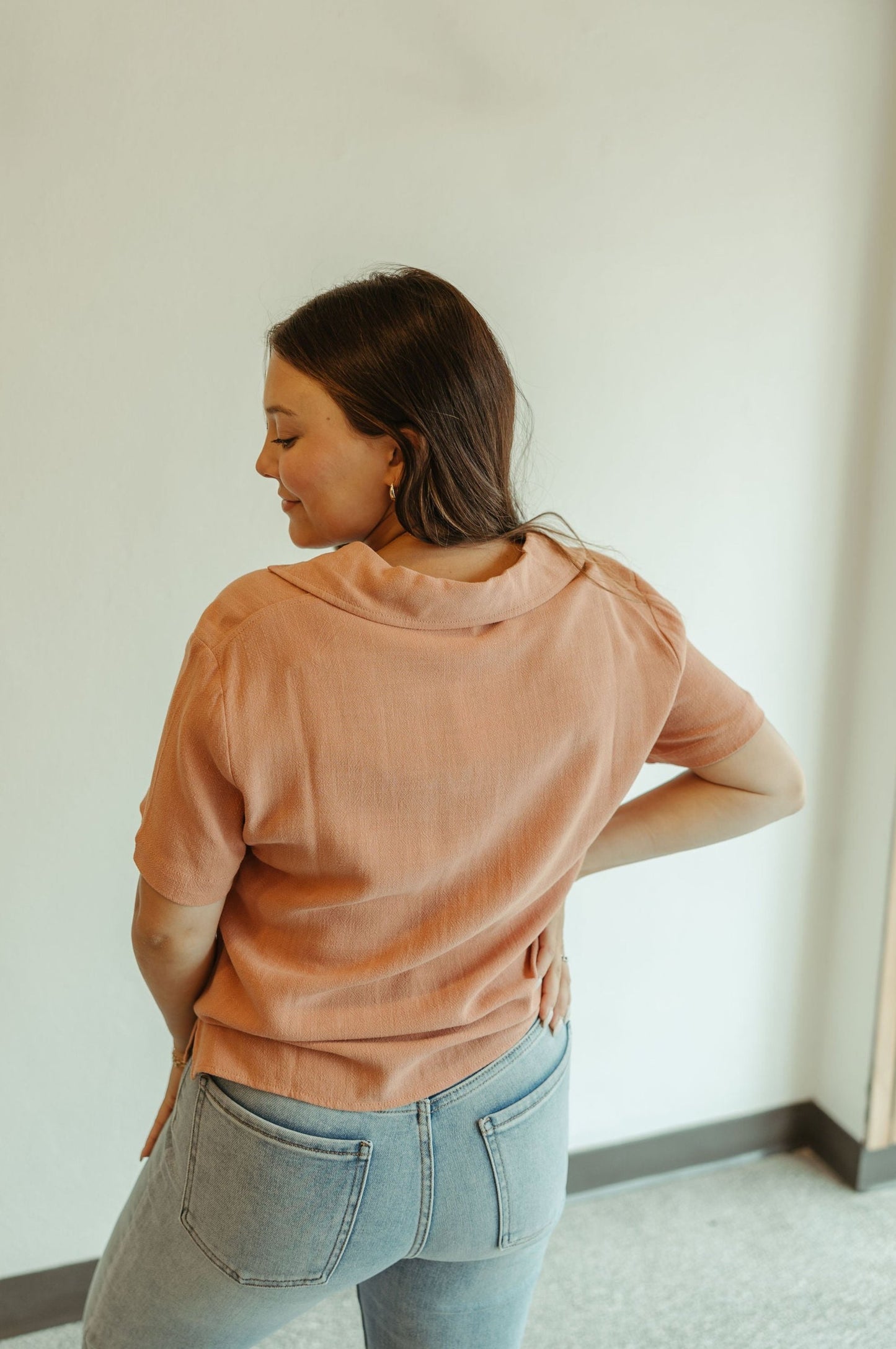 Dusty Peach Linen Button Down