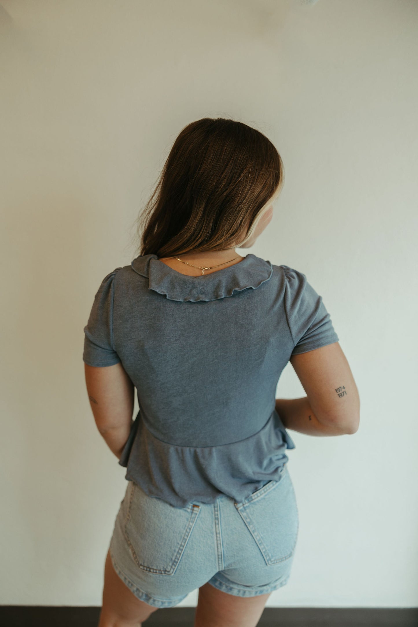 Ruffle Tie Blouse in Blue