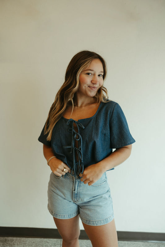 Cropped Denim Tie Top