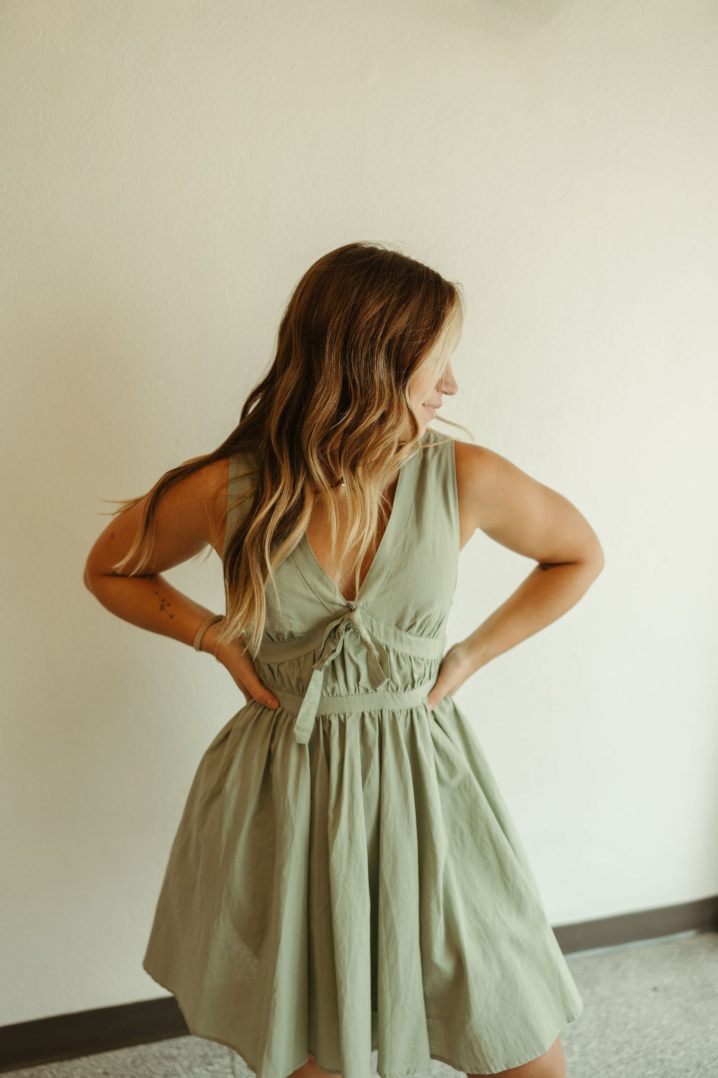 Sage Bow Mini Dress