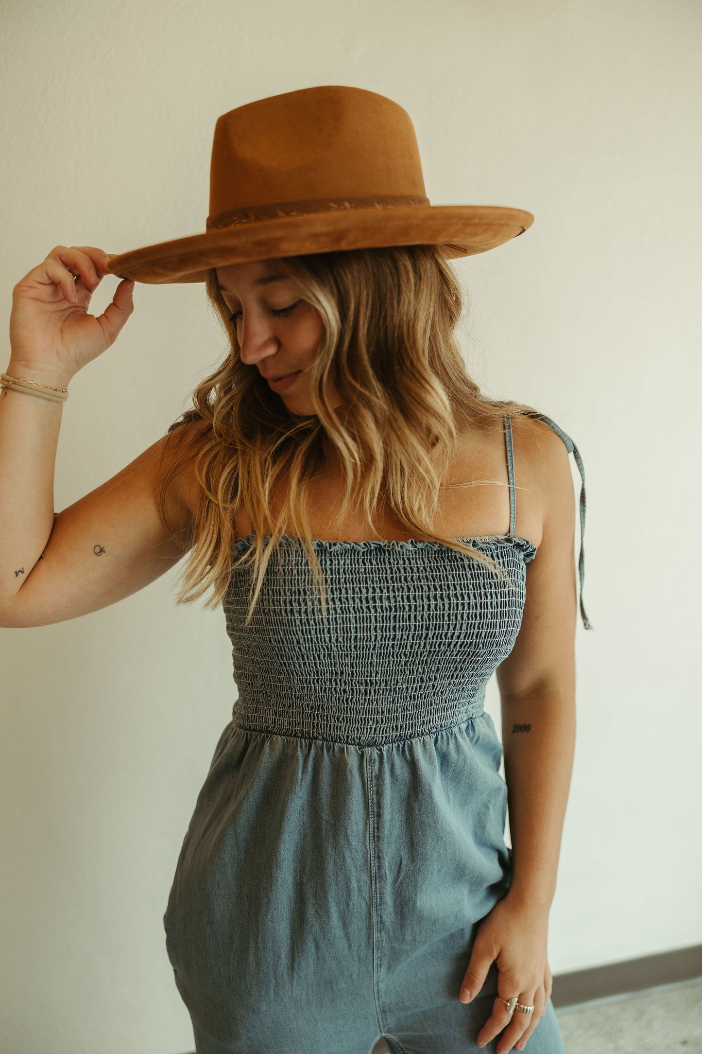 Smocked Denim Jumpsuit