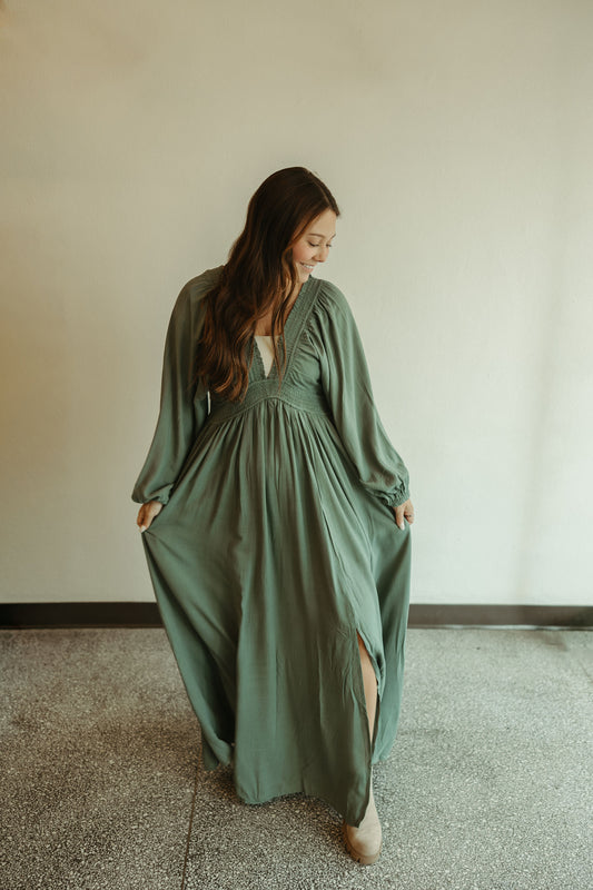 Plunge V Neck Maxi Dress in Teal