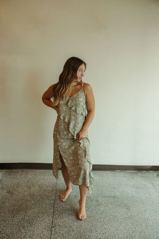 Dusty Olive Ruffle Dress