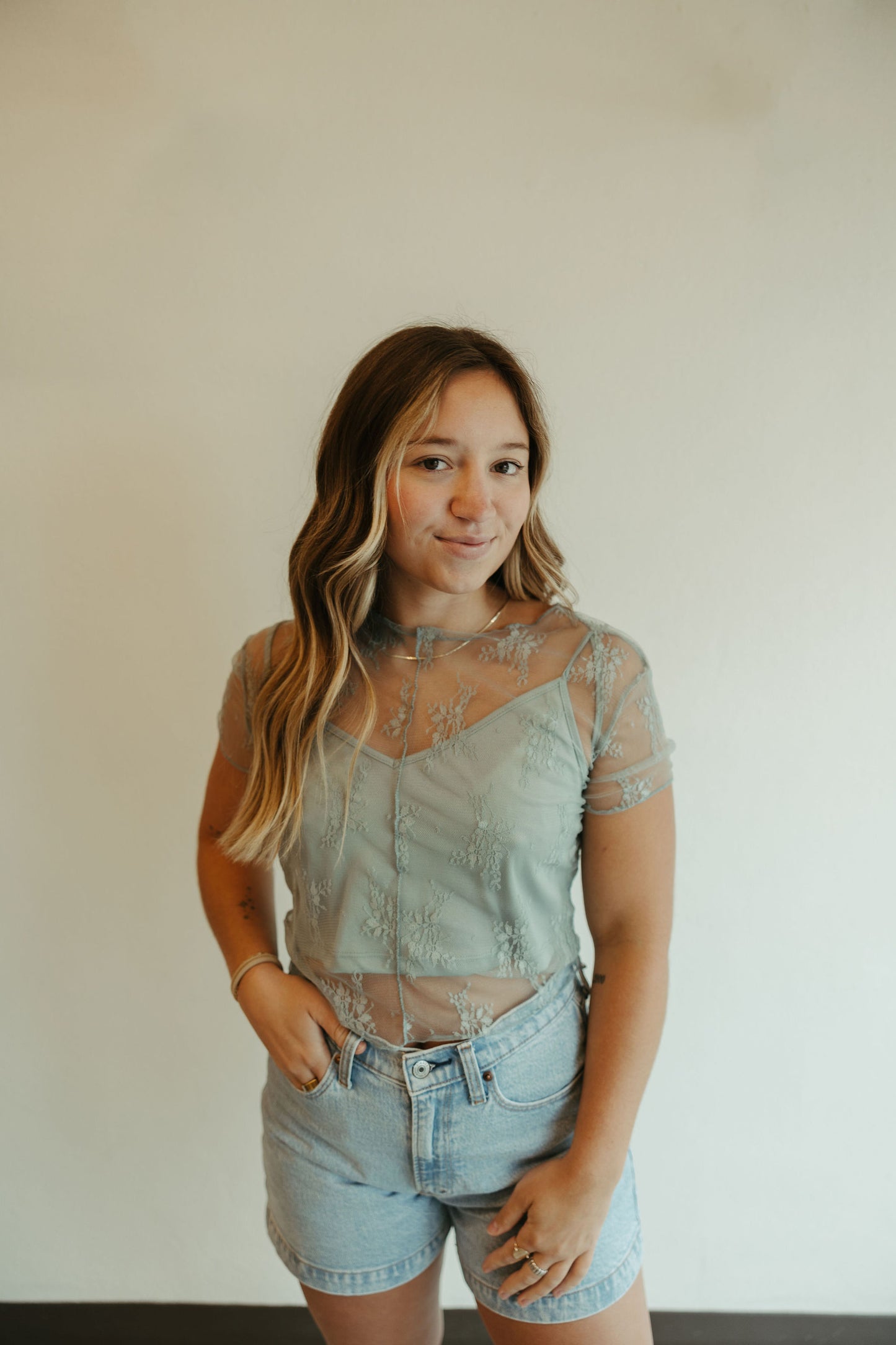 Blue Lace Crop Top