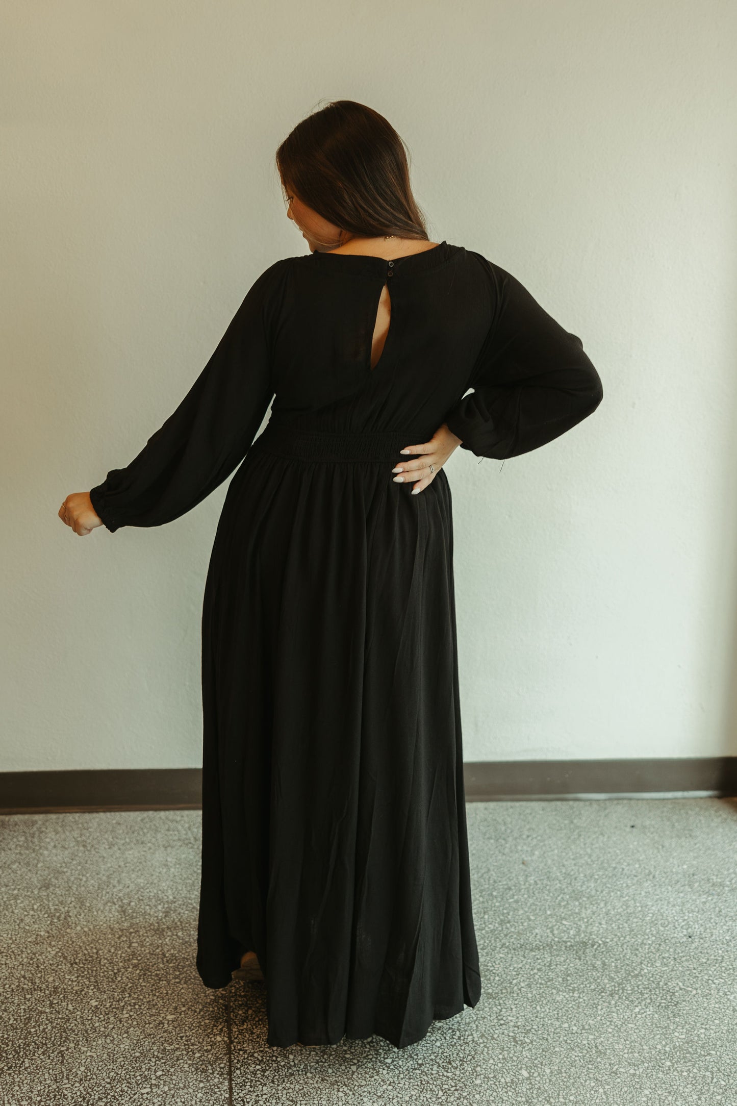 Plunge V Neck Maxi Dress in Black