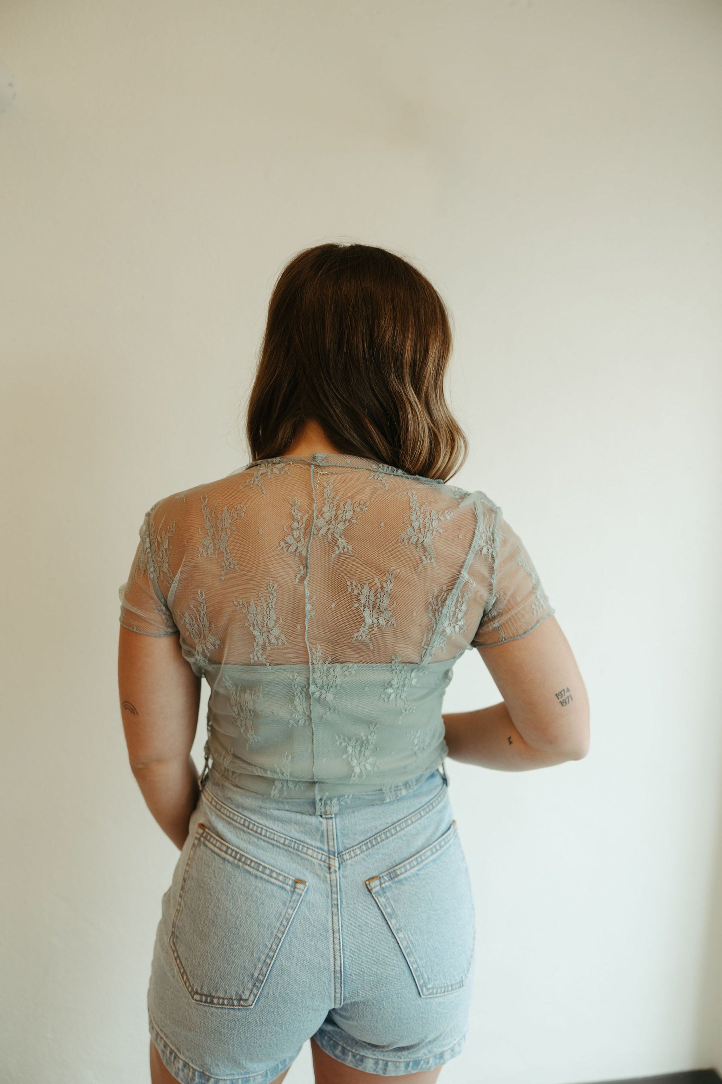 Blue Lace Crop Top