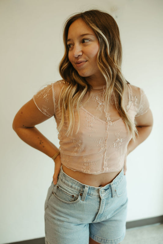 Pink Lace Crop Top