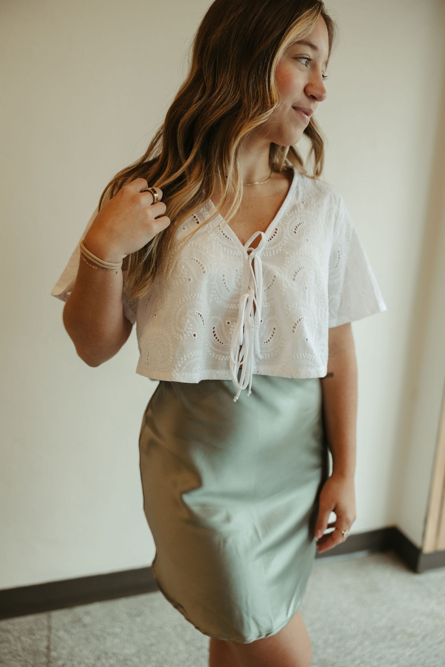 Sage Satin Mini Skirt