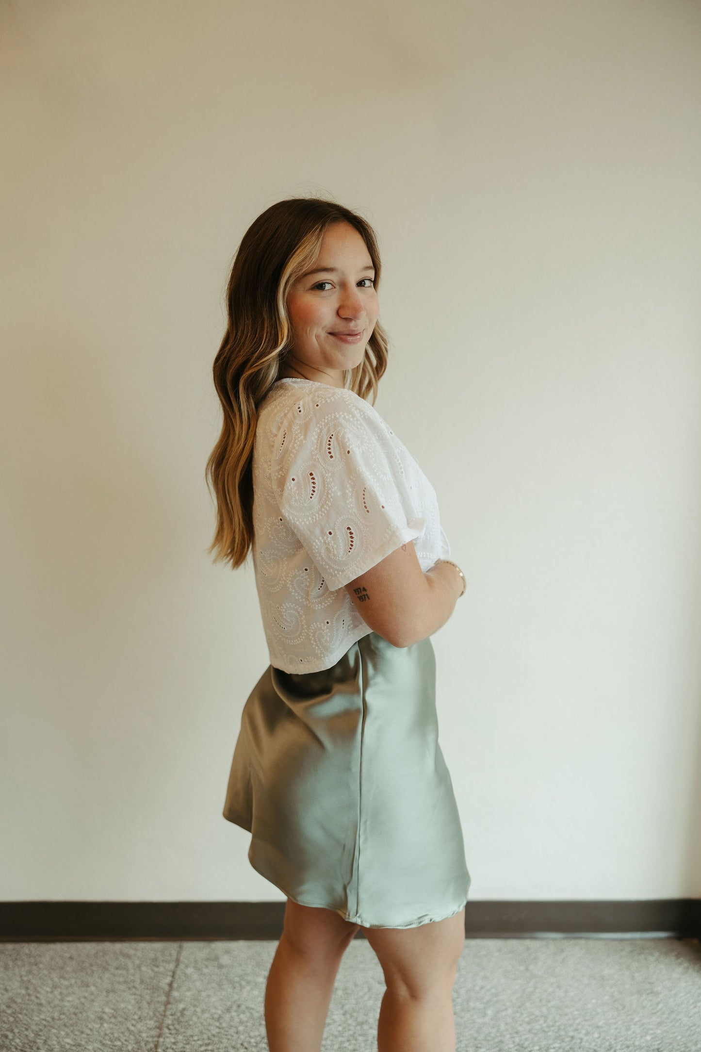 Sage Satin Mini Skirt