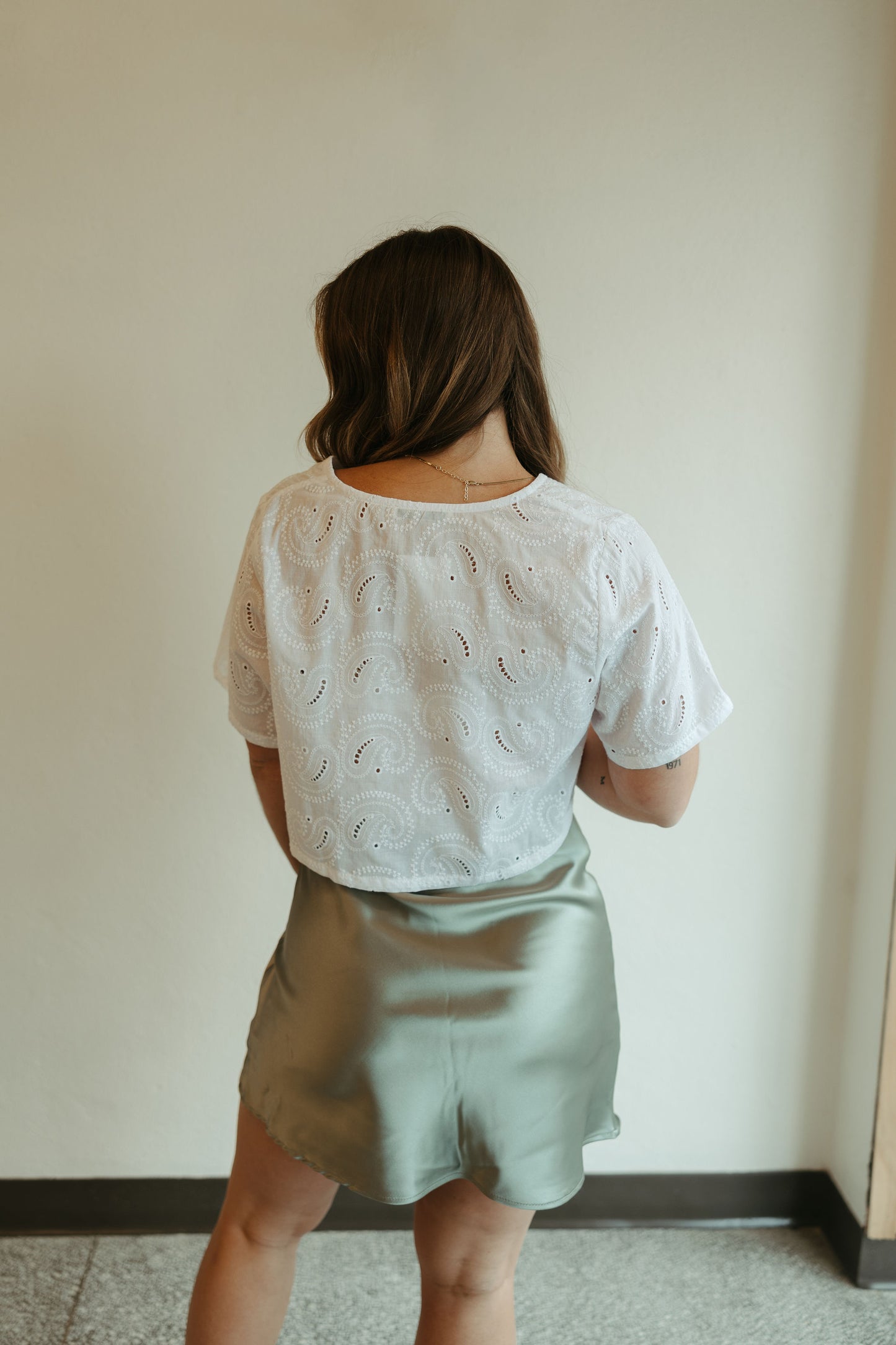 Sage Satin Mini Skirt