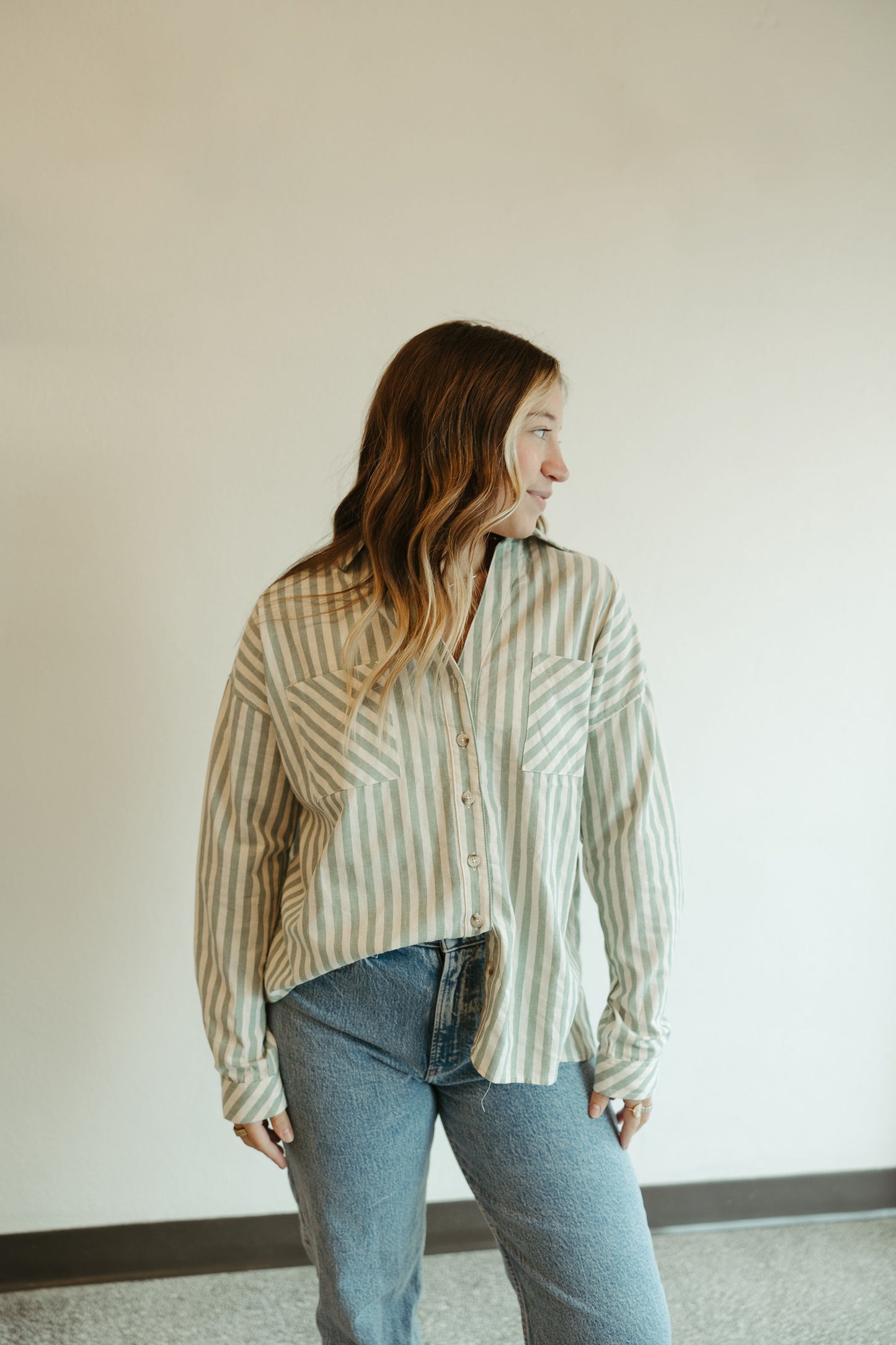 Sage Striped Button Down Shirt