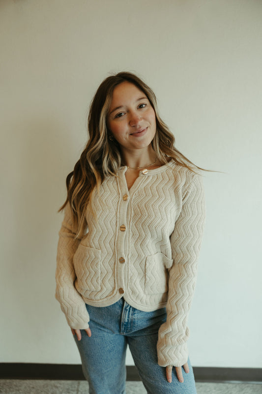 Cream Chevron Sweater Cardigan