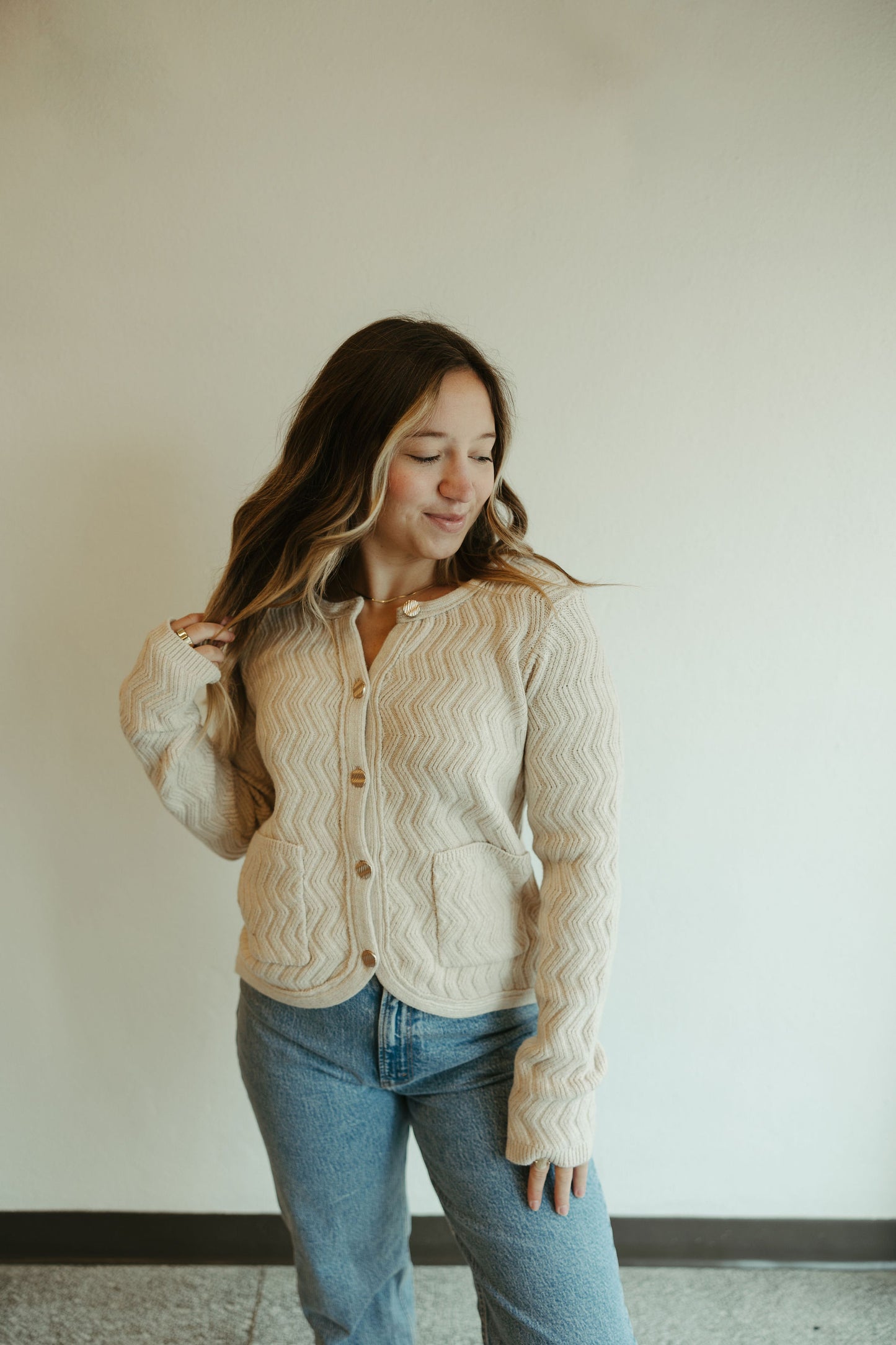 Cream Chevron Sweater Cardigan