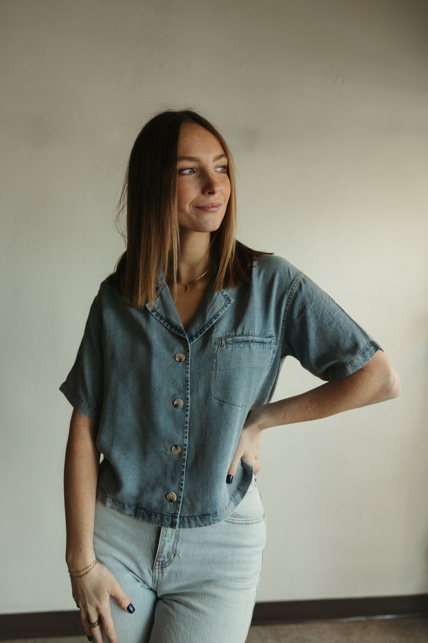 Boxy Denim Washed Shirt