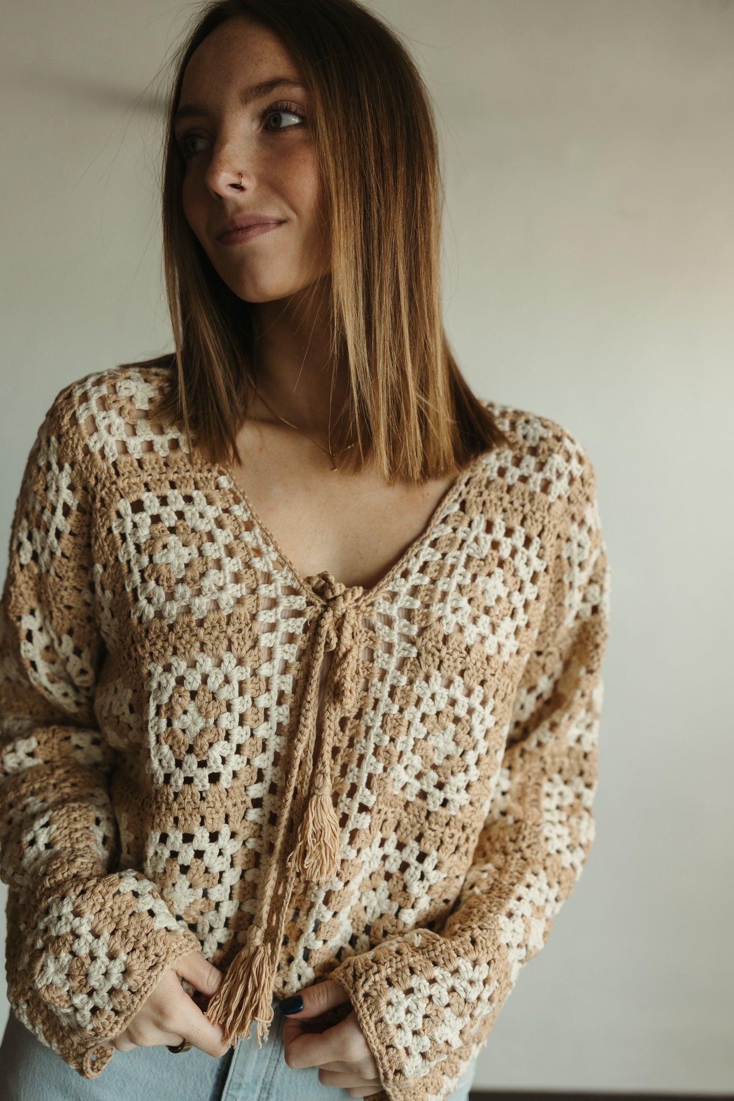 Cream Crochet Cardigan