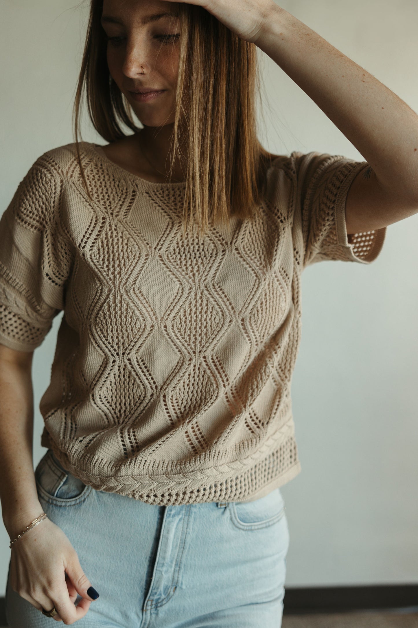 Taupe Detailed Knit Sweater Top